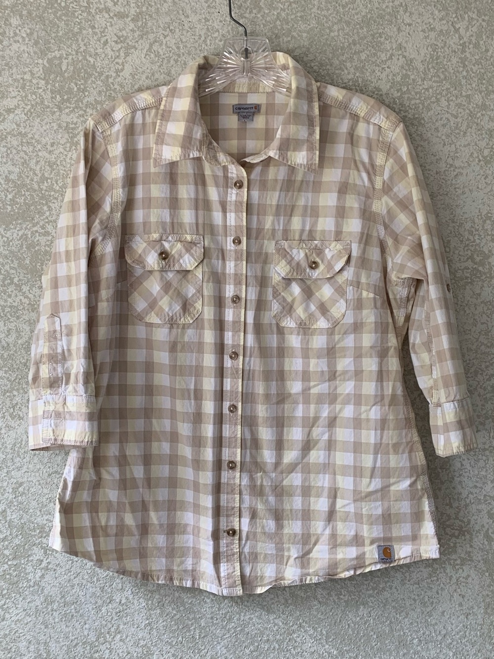 Carhartt Girls Beige Plaid Long-Sleeve Button-Front Shirt